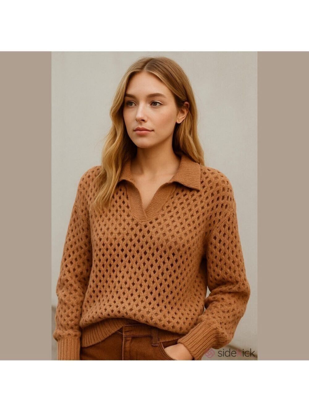 Aerie Open Hem Light Brown Sweater Knit Medium